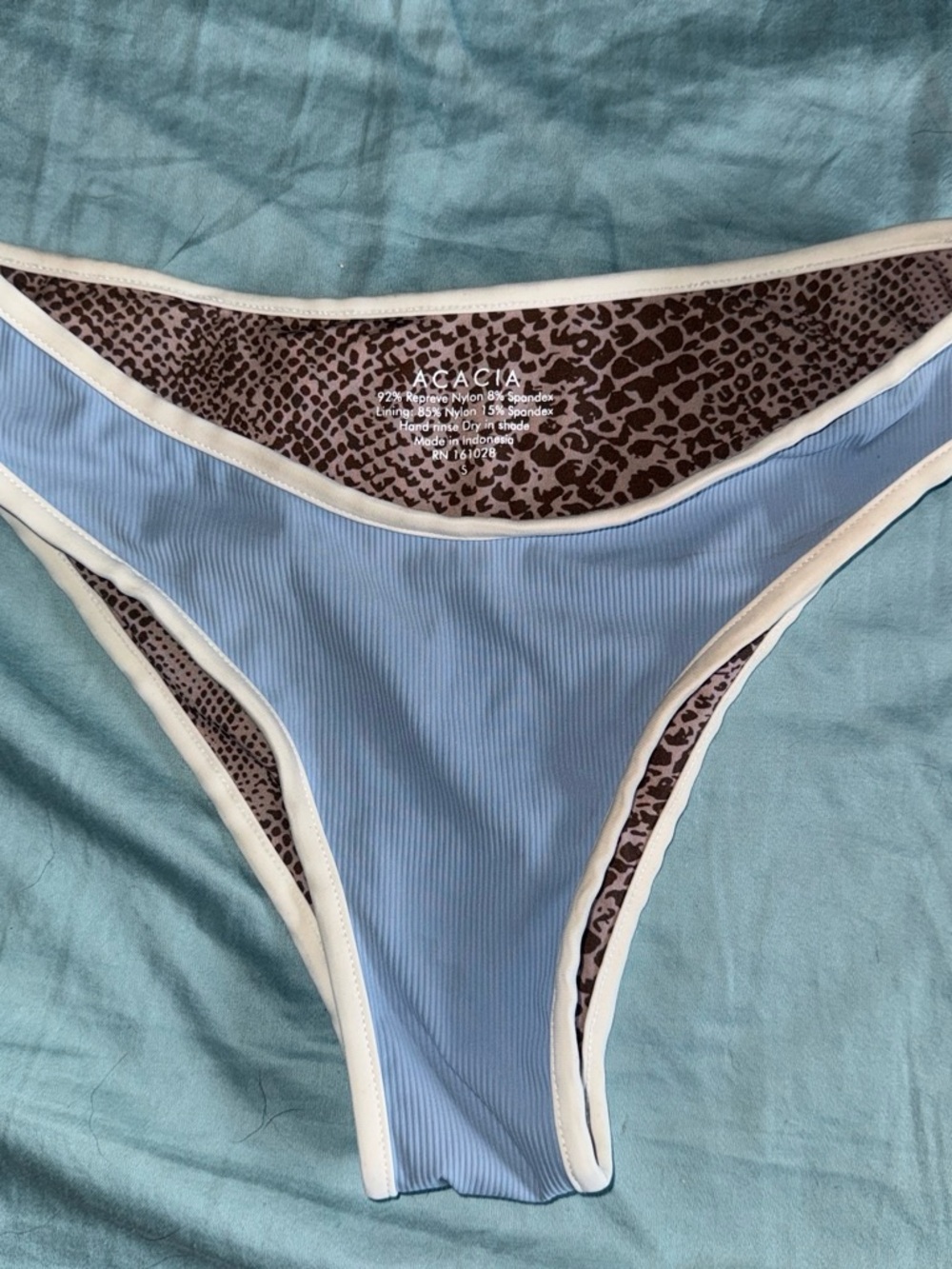 acacia swimwear Light Blue Ribbed Bikini Bottom with white trim